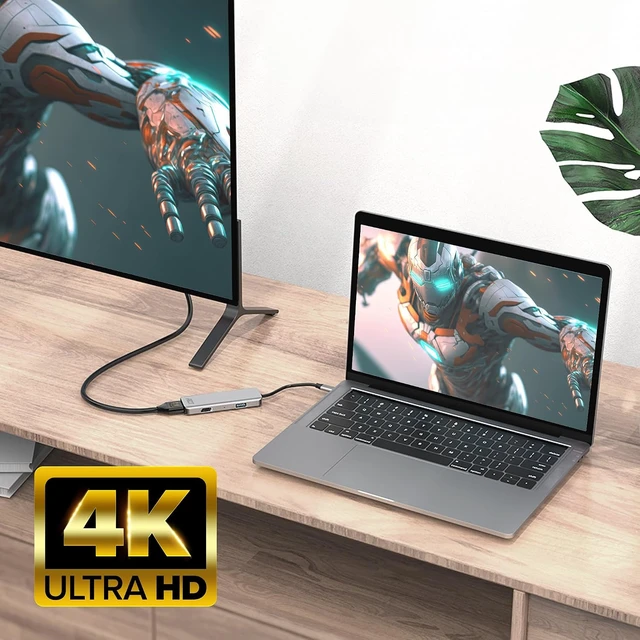 Alt view image 6 of 7 - ACT USB C HDMI Adapter with Aluminium Housing, 4K@30Hz Dual HDMI, USB 3.0 Port 5Gbps, to Connect 2 Additional Monitors - AC7013