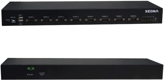 Alt view image 3 of 5 - SEDNA - USB to 8 Port Serial Hub with 2 USB 2.0 Port - Com Port Retention - 1U 19 Inch Rack Mount