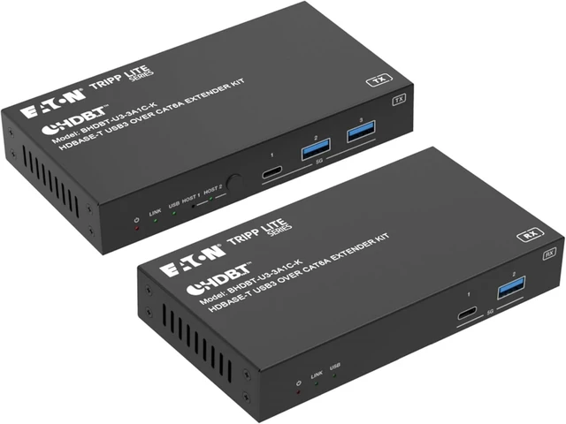 Main image of Eaton Tripp Lite Series HDBaseT 5 Gbps USB Extender Over Ethernet Transceiver and Receiver 328ft / 100m, 1 USB-C + 2 USB-A, USB 3.2 Gen 1, Cat6, Plug-and-Play, 1-Year Warranty (BHDBT-U3-3A1C-K)