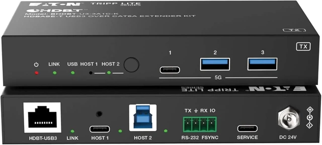 Alt view image 3 of 7 - Eaton Tripp Lite Series HDBaseT 5 Gbps USB Extender Over Ethernet Transceiver and Receiver 328ft / 100m, 1 USB-C + 2 USB-A, USB 3.2 Gen 1, Cat6, Plug-and-Play, 1-Year Warranty (BHDBT-U3-3A1C-K)
