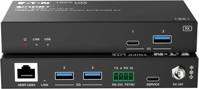 Alt view image 4 of 7 - Eaton Tripp Lite Series HDBaseT 5 Gbps USB Extender Over Ethernet Transceiver and Receiver 328ft / 100m, 1 USB-C + 2 USB-A, USB 3.2 Gen 1, Cat6, Plug-and-Play, 1-Year Warranty (BHDBT-U3-3A1C-K)