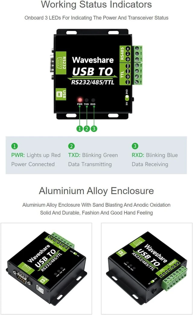 Alt view image 6 of 7 - Waveshare FT232RL/CH343G USB to RS232/485/TTL Interface Converter Industrial Isolation
