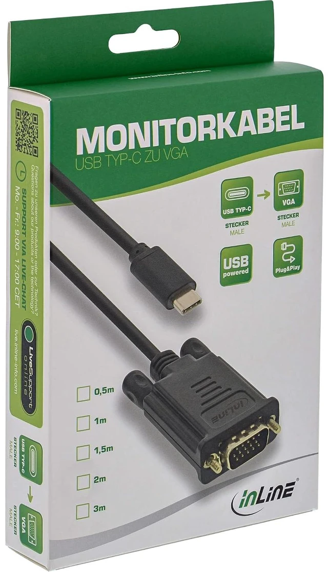 Alt view image 2 of 4 - InLine 64142 USB Display Cable, USB Type-C Male to VGA Male (DP Alt Mode), Black, 2 m