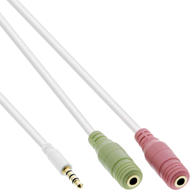 Main image of InLine® 99301 W Audio Headset Adaptor Cable 3.5 mm Jack Male 4-Pin to 2X 3.5 mm Jack Sockets, 1 M Black