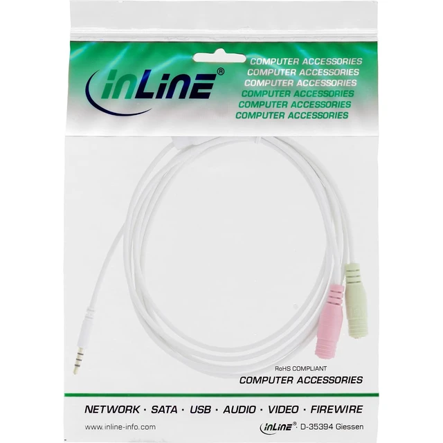 Alt view image 2 of 4 - InLine® 99301 W Audio Headset Adaptor Cable 3.5 mm Jack Male 4-Pin to 2X 3.5 mm Jack Sockets, 1 M Black