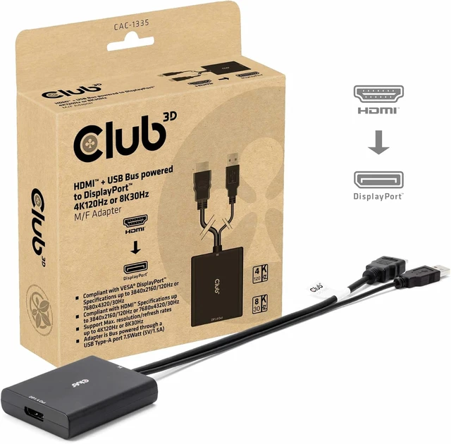 Alt view image 2 of 7 - Club 3D CAC-1335 HDMI+ Micro USB to DisplayPort 4K120Hz or 8K30Hz M/B Active Adapter