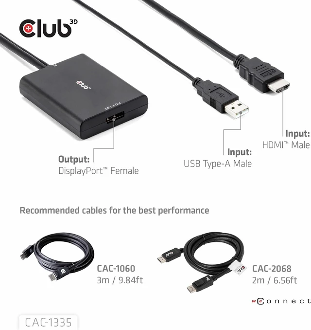 Alt view image 4 of 7 - Club 3D CAC-1335 HDMI+ Micro USB to DisplayPort 4K120Hz or 8K30Hz M/B Active Adapter