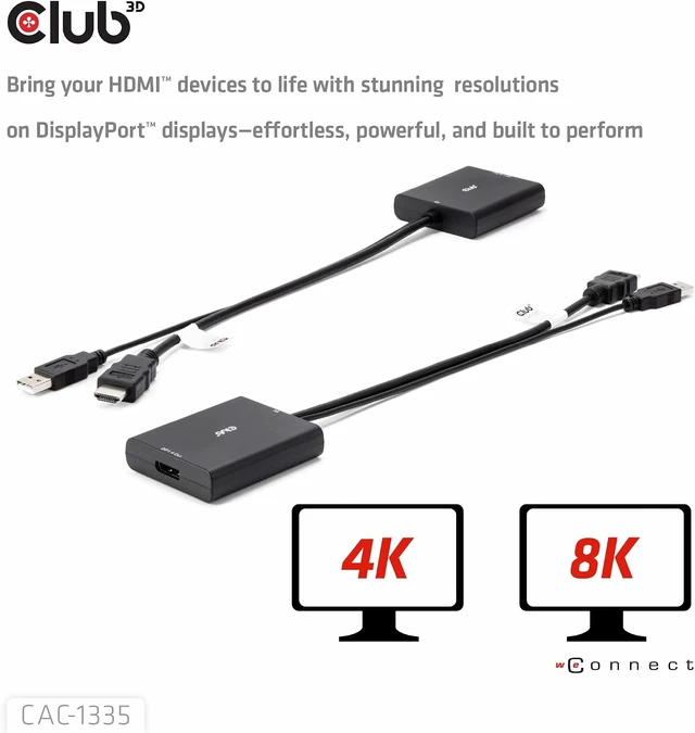 Alt view image 5 of 7 - Club 3D CAC-1335 HDMI+ Micro USB to DisplayPort 4K120Hz or 8K30Hz M/B Active Adapter