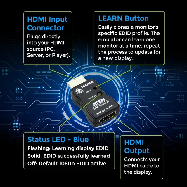 Alt view image 3 of 7 - ATEN VC081A True 4K HDMI EDID Emulator Adapter VC081A up to 3840 x 2160 @ 60Hz (4:4:4)