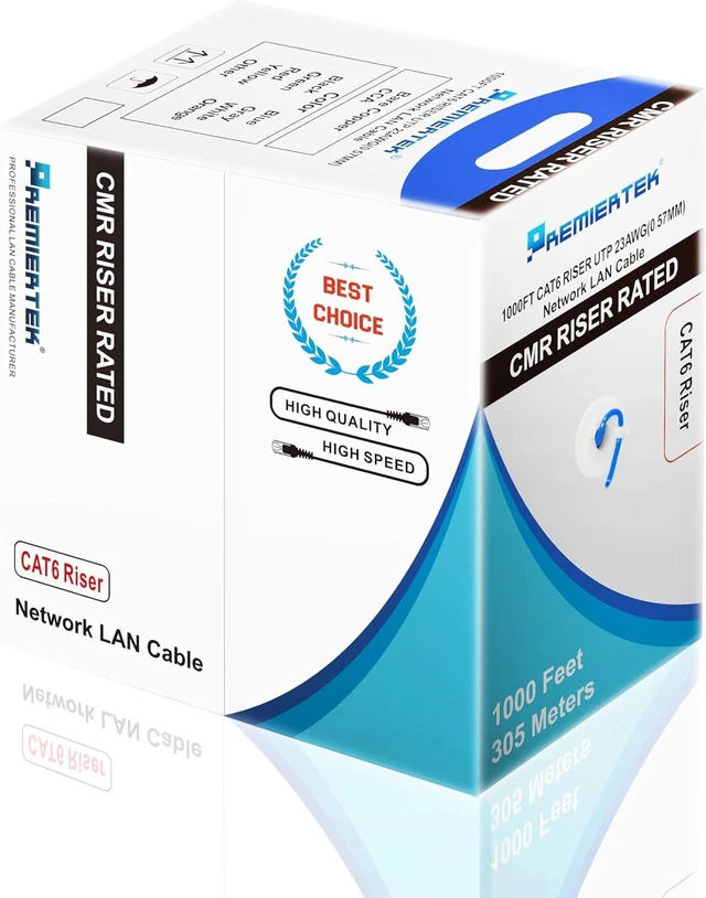 Alt view image 3 of 4 - Premiertek 1000Ft Cat6 23AWG UTP Solid 4-Pairs Network Ethernet LAN Cable Bulk Blue (CAT6-CCA-1KFT-BL)