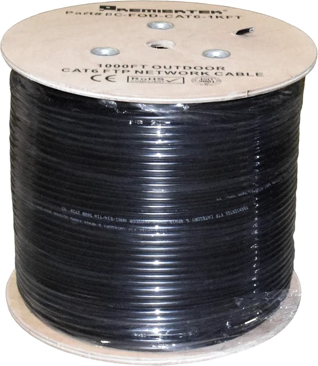 Main image of Outdoor Shielded FUTP 1000Ft Double Jacket Cat6 23AWG 100% Pure Copper 4-Pairs Premium Network LAN Cable Direct Burial UV Rated Waterproof 550MHz