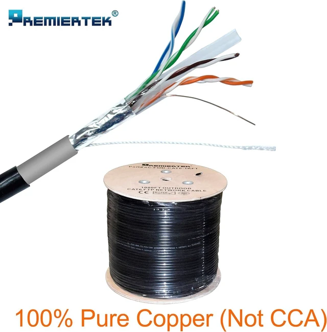 Alt view image 2 of 5 - Outdoor Shielded FUTP 1000Ft Double Jacket Cat6 23AWG 100% Pure Copper 4-Pairs Premium Network LAN Cable Direct Burial UV Rated Waterproof 550MHz