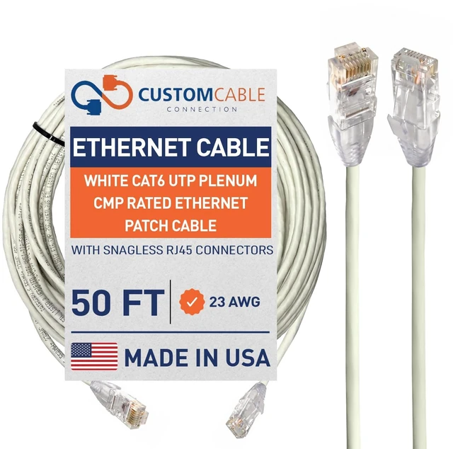 Main image of Custom Cable Connection 50 Foot White Cat6 UTP Plenum CMP Rated Ethernet Patch Cable