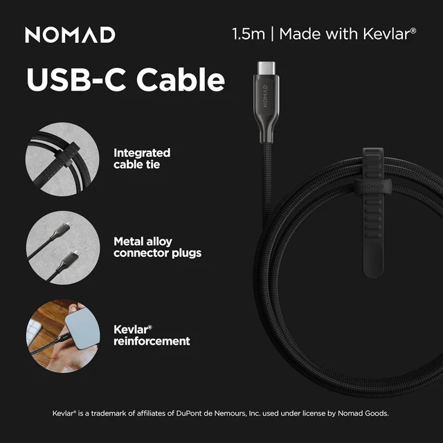 Alt view image 2 of 7 - NOMAD USB-C Cable Carbide V3, 1.5M USB-C Built with Kevlar®, USB Type C to USB Type C Cable Fast Charging
