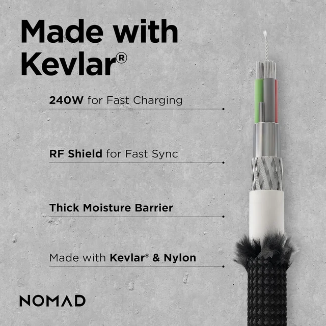 Alt view image 4 of 7 - NOMAD USB-C Cable Carbide V3, 1.5M USB-C Built with Kevlar®, USB Type C to USB Type C Cable Fast Charging