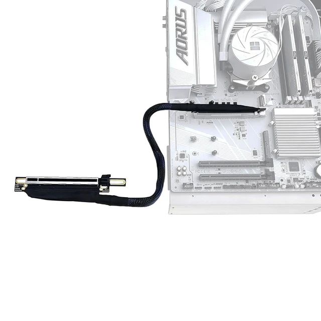 Alt view image 2 of 7 - JMT PCIE 5.0 X16 Graphics Card Extension Cable 270 Degree 64GBS GEN5 Braided Mesh Harness Riser for AI Server Graphics Card Bendable GPU Adapter 16AD5 (Left Out Right in,50CM)