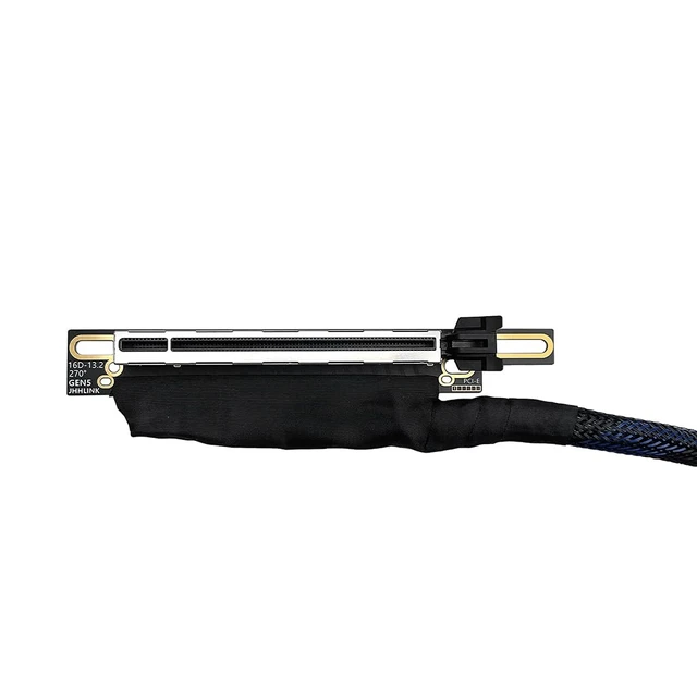 Alt view image 3 of 7 - JMT PCIE 5.0 X16 Graphics Card Extension Cable 270 Degree 64GBS GEN5 Braided Mesh Harness Riser for AI Server Graphics Card Bendable GPU Adapter 16AD5 (Left Out Right in,50CM)