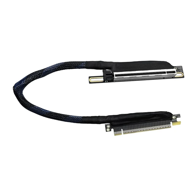 Alt view image 7 of 7 - JMT PCIE 5.0 X16 Graphics Card Extension Cable 270 Degree 64GBS GEN5 Braided Mesh Harness Riser for AI Server Graphics Card Bendable GPU Adapter 16AD5 (Left Out Right in,50CM)