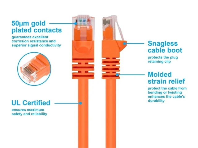 Alt view image 3 of 6 - Monoprice 50FT 24AWG Cat6 500MHz Crossover Ethernet Bare Copper Network Cable - Orange