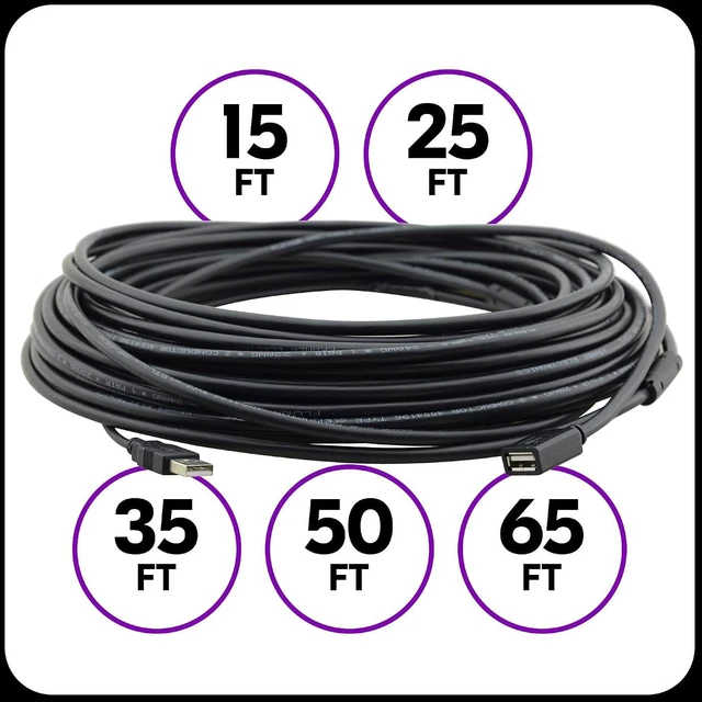Alt view image 3 of 6 - Kramer USB 2.0 Active Extension Cable CA-UAM/UAF-50, USB-A Male to Female, 50 ft, Data Only