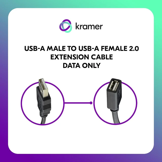 Alt view image 2 of 6 - Kramer USB 2.0 Active Extension Cable CA-UAM/UAF-50, USB-A Male to Female, 50 ft, Data Only