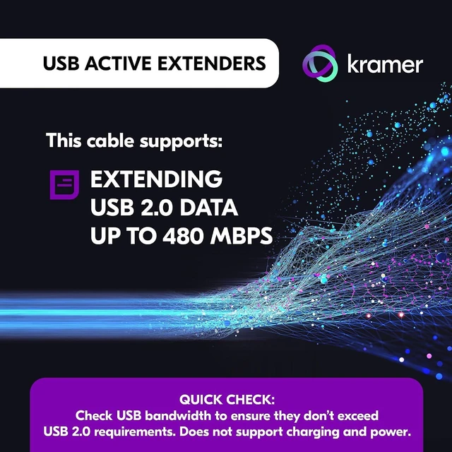 Alt view image 4 of 6 - Kramer USB 2.0 Active Extension Cable CA-UAM/UAF-50, USB-A Male to Female, 50 ft, Data Only