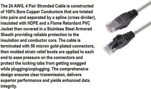 Alt view image 2 of 2 - Ultra Spec Cables 25FT Armored Cat6A Industrial Grade Patch Cable, 10G, 550MHz, UTP Stranded Bare Copper with Molded, Snagless Boots