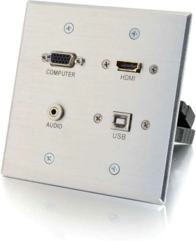 Main image of Legrand - C2G HDMI/VGA Wall Plate, Brushed Aluminum Pass Through Wall Plate, Single Gang Wall Plate, Computer Wall Plate, 1 Count, C2G 41013
