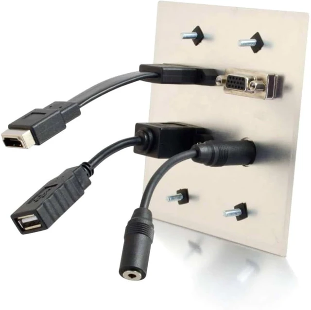 Alt view image 4 of 4 - Legrand - C2G HDMI/VGA Wall Plate, Brushed Aluminum Pass Through Wall Plate, Single Gang Wall Plate, Computer Wall Plate, 1 Count, C2G 41013