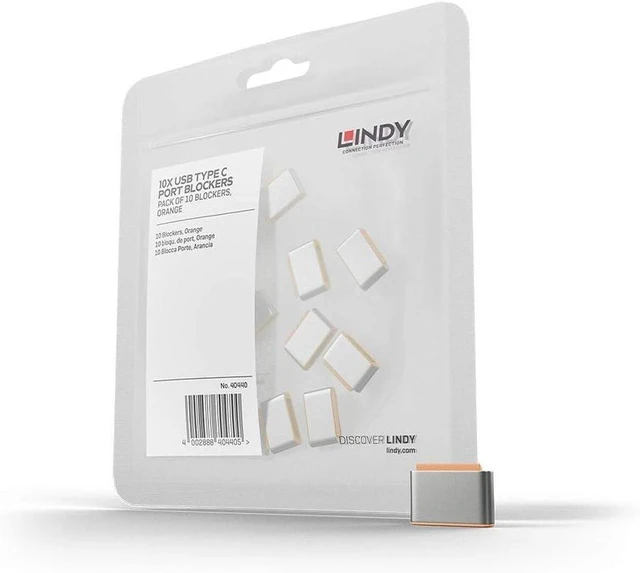 Main image of Lindy USB Type C Port Blockers Without Key, Orange - Pack of 10