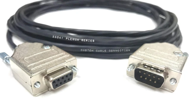 Main image of Custom Cable Connection 25 Foot DB9 Male to Female RS232 Plenum Extension Serial Cable - 22 AWG with Plenum Black Jacket - Made in the USA