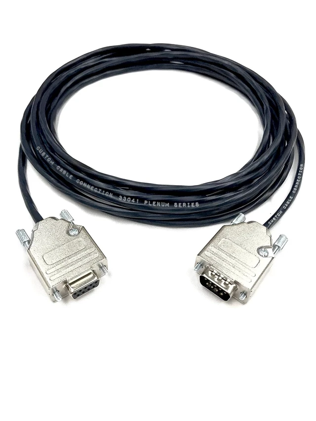 Alt view image 2 of 3 - Custom Cable Connection 25 Foot DB9 Male to Female RS232 Plenum Extension Serial Cable - 22 AWG with Plenum Black Jacket - Made in the USA