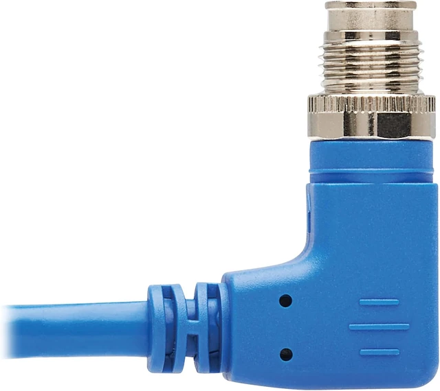 Alt view image 2 of 6 - Tripp Lite M12 X-Code Right-Angle to RJ45 Cat6 Ethernet Cable (M/M), 1 Gbps, UTP, UL CMR-LP Certified for 60W PoE, Heavy-Duty IP68 Rating, 6.6 Feet / 2 Meters, (NM12-604-02M-BL)