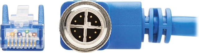Alt view image 3 of 6 - Tripp Lite M12 X-Code Right-Angle to RJ45 Cat6 Ethernet Cable (M/M), 1 Gbps, UTP, UL CMR-LP Certified for 60W PoE, Heavy-Duty IP68 Rating, 6.6 Feet / 2 Meters, (NM12-604-02M-BL)