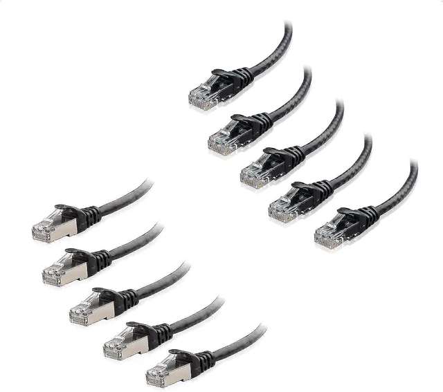 Main image of Cable Matters 5-Pack 10-Foot Snagless Cat6 Ethernet Cable (Cat6 Cable, Cat 6 Cable) in Black & 5-Foot Short Cat6A (SSTP, SFTP) Shielded Ethernet Cable
