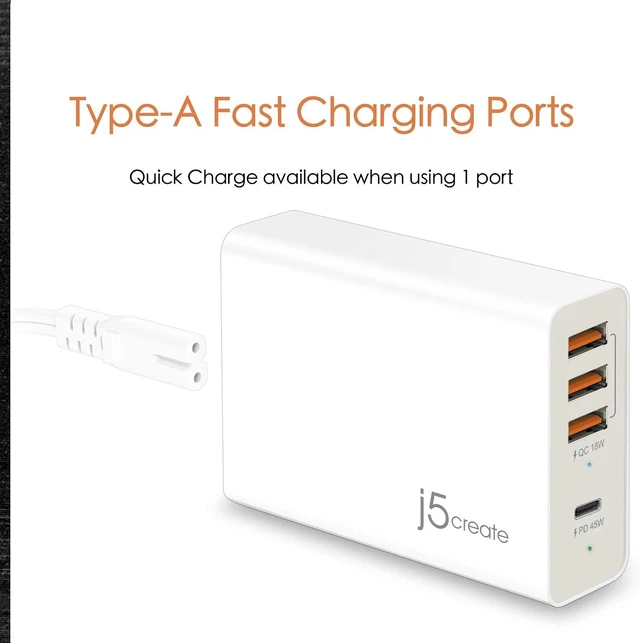Alt view image 3 of 7 - j5create 63W 4-Port PD Super Charger Station with USB-C and USB-A