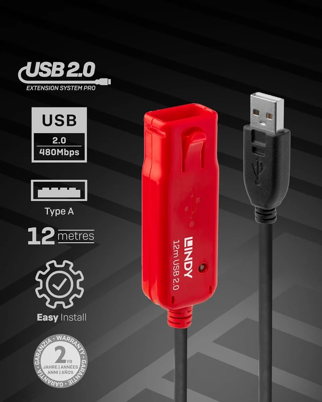Alt view image 2 of 6 - Lindy 12 Meter USB 2.0 Active Extension Cable Pro (42782), 12m
