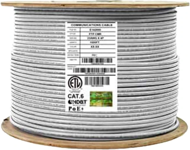 Main image of CAT6 Stranded (CM), 1000ft, F/UTP, 26AWG, Pure Copper, 400MHz, UL Certified, Bulk Ethernet Cable Reel in White
