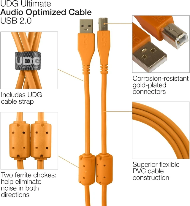 Alt view image 7 of 7 - UDG Ultimate USB Cable - USB 2.0 A-B - High-Speed, Audio Optimized - Orange, Angled, 9.8 ft (U95006OR)