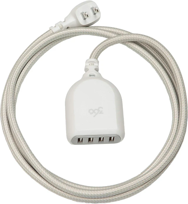 Main image of 360 Electrical Habitat 4.8, 6 ft 4-Port USB Extension Cord, Durable Braided Casing, Color: Titanium, 4.8A, USB Charger Cable, Power Strip USB Hub Charging Station for USB C, Iphone, Tablet, Android