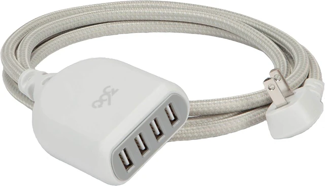 Alt view image 2 of 3 - 360 Electrical Habitat 4.8, 6 ft 4-Port USB Extension Cord, Durable Braided Casing, Color: Titanium, 4.8A, USB Charger Cable, Power Strip USB Hub Charging Station for USB C, Iphone, Tablet, Android
