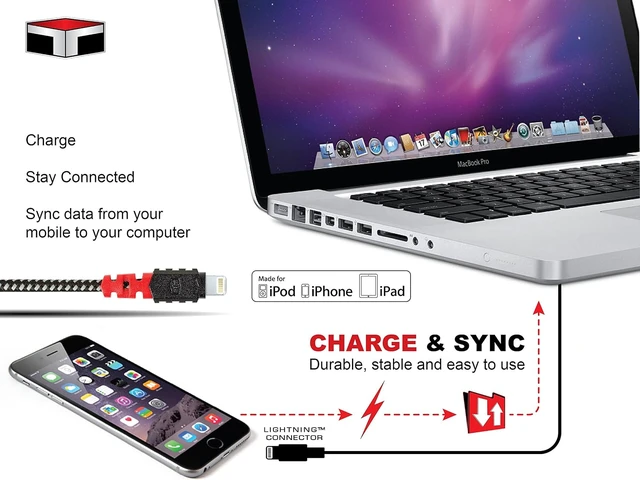 Alt view image 2 of 4 - Tuff Tech 23396 6' Braided Heavy Duty Lightning USB Cable