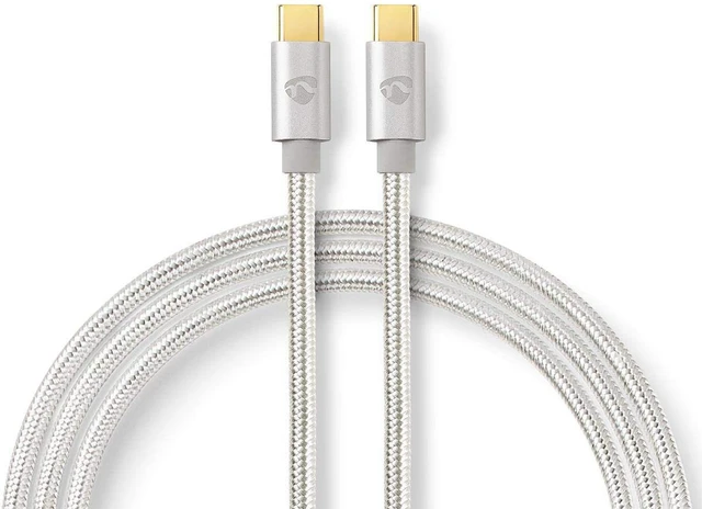 Main image of Nedis USB Cable - USB 2.0 - USB-C Male - USB-C Male - 100 W - 480 Mbps - Gold-Plated - 2.00 m - Round - Braided / Nylon - Silver - Packaging with Window