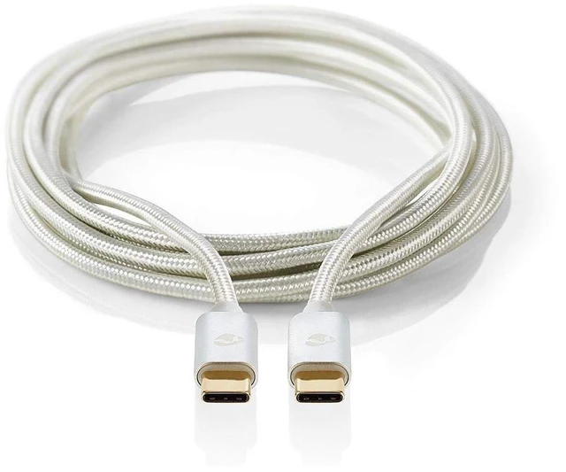 Alt view image 3 of 5 - Nedis USB Cable - USB 2.0 - USB-C Male - USB-C Male - 100 W - 480 Mbps - Gold-Plated - 2.00 m - Round - Braided / Nylon - Silver - Packaging with Window