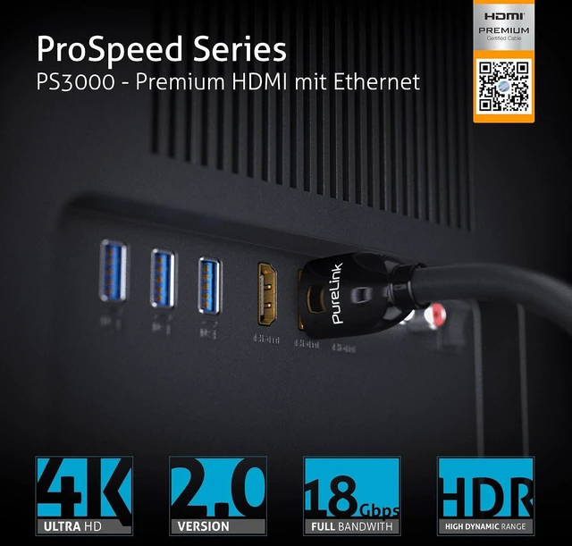 Alt view image 3 of 7 - PureLink HDMI Cable 2.0 4K 60Hz Ultra HD 18Gbps Ethernet Secure Lock 1 m