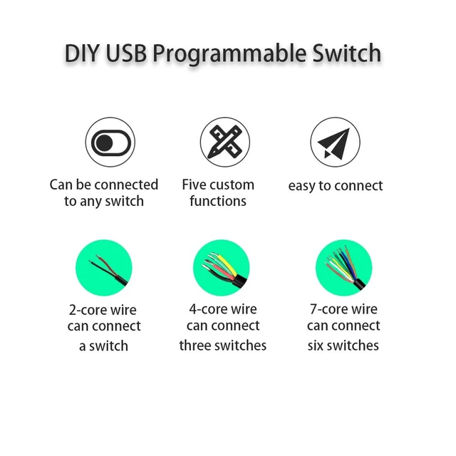 Alt view image 5 of 7 - DIY Switch Cord,USB Switch Cable Connect 6pcs Different Pedals,can Customize Different line Length(USB Switch6_6) (6 Cable)