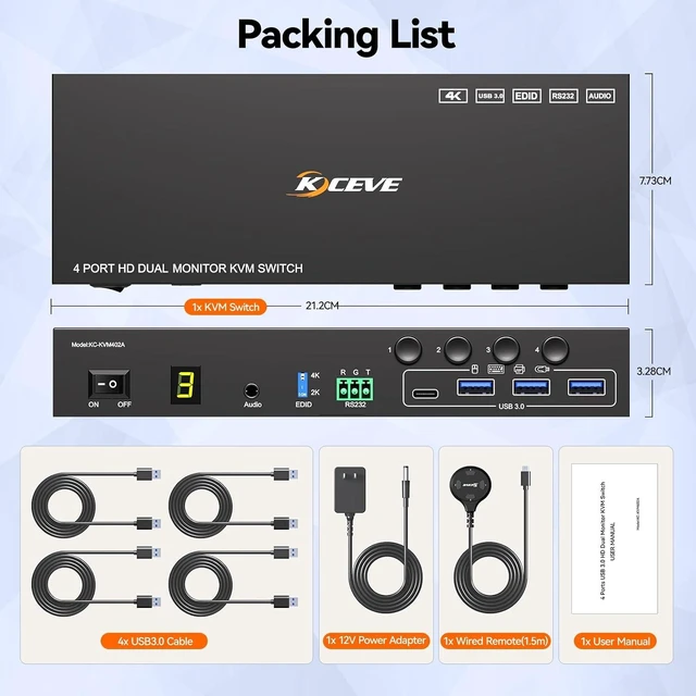 Alt view image 4 of 7 - HDMI KVM Switch 2 Monitors 4 Computers 4K@60Hz Audio RS232 EDID Emulation