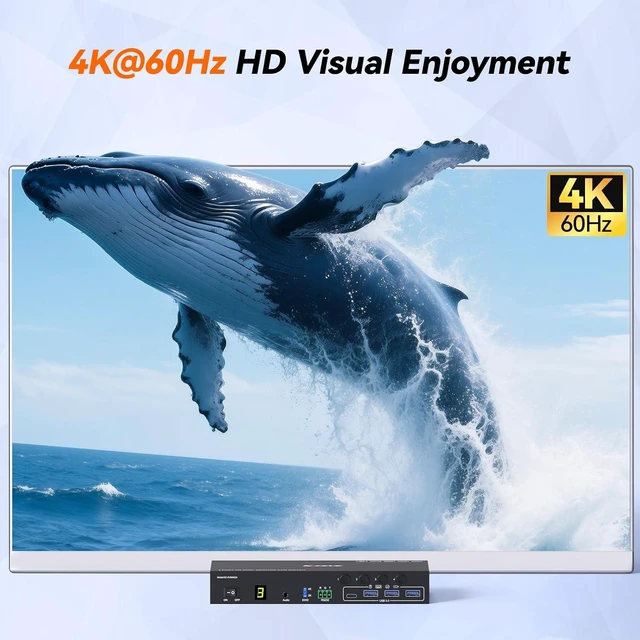 Alt view image 7 of 7 - HDMI KVM Switch 2 Monitors 4 Computers 4K@60Hz Audio RS232 EDID Emulation