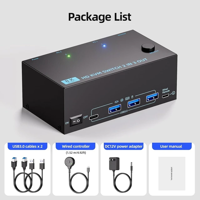 Alt view image 7 of 7 - 8K HDMI KVM Switch 3 Monitors 2 Computers 4K120Hz Triple Monitor KVM Switch