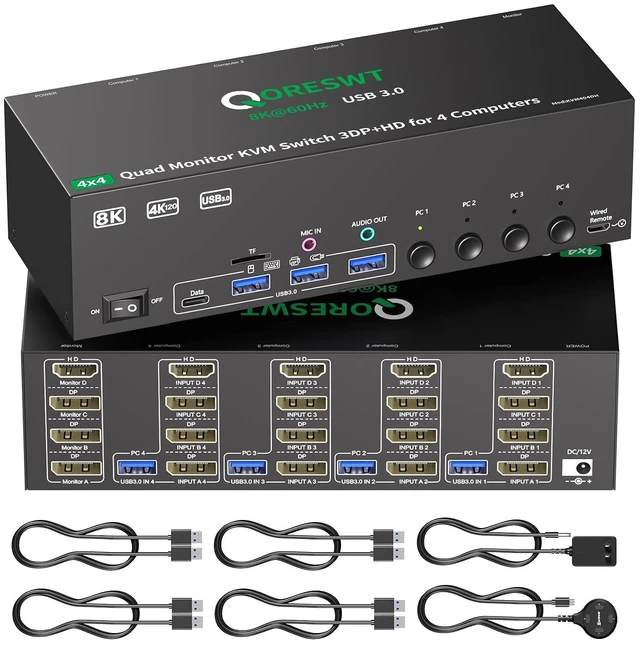 Main image of KVM Switch 4 Monitors 4 Computers HDMI + DisplayPort with Audio